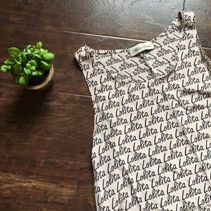 Alisha Levine NEW Silk Pale Blush Lolita Tank Top Cursive Text Print Blouse Tank